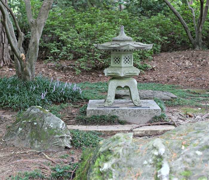 Stone lantern in a Japanese garden.