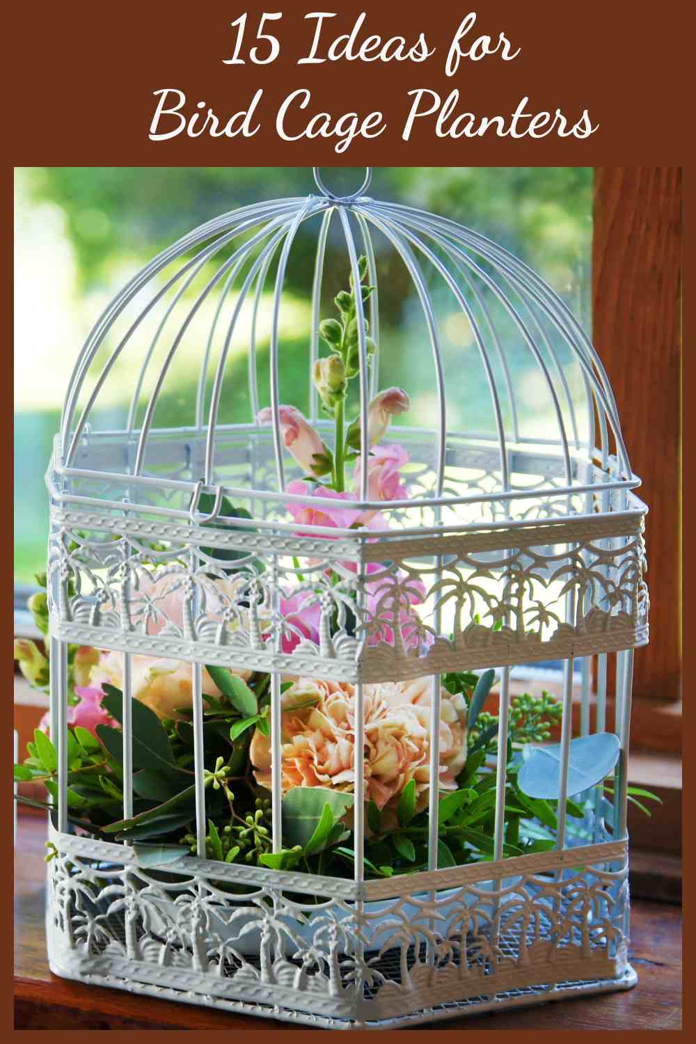 Pretty white bird cage with plants and words 15 ideas for bird cage planters.